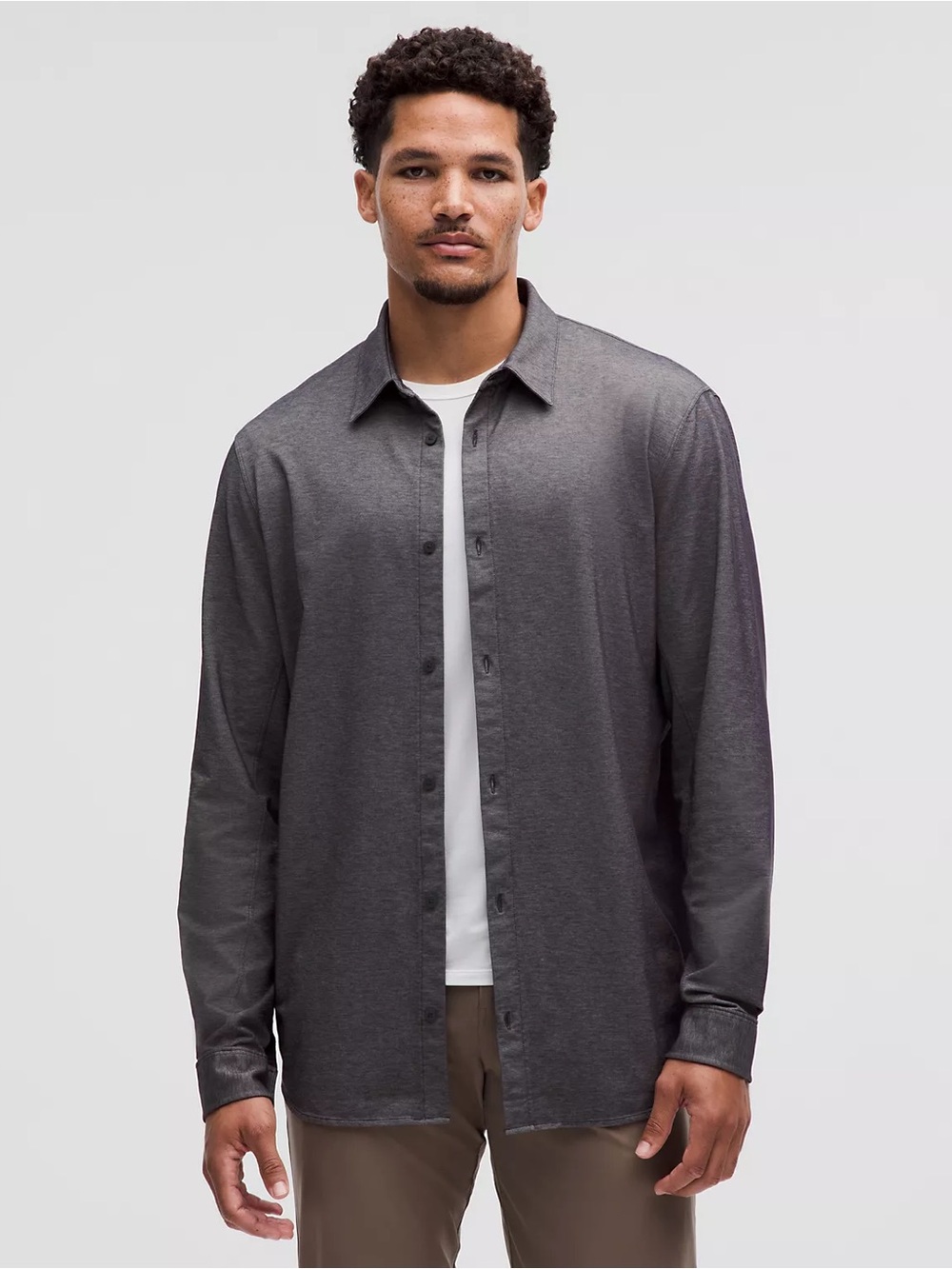 Lululemon Men's Medium Performance Enzyme Dye Black Night Button-Up Shirt